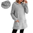 thumbnail image 3 of yoeyez Hauts en Peluche pour Femmes Hiver Chandail en Molleton Duveteux Col Rond Tunique à Manches Longues Chaud Confortable Pyjama Loungewear avec Poches Gris,m, 3 of 7