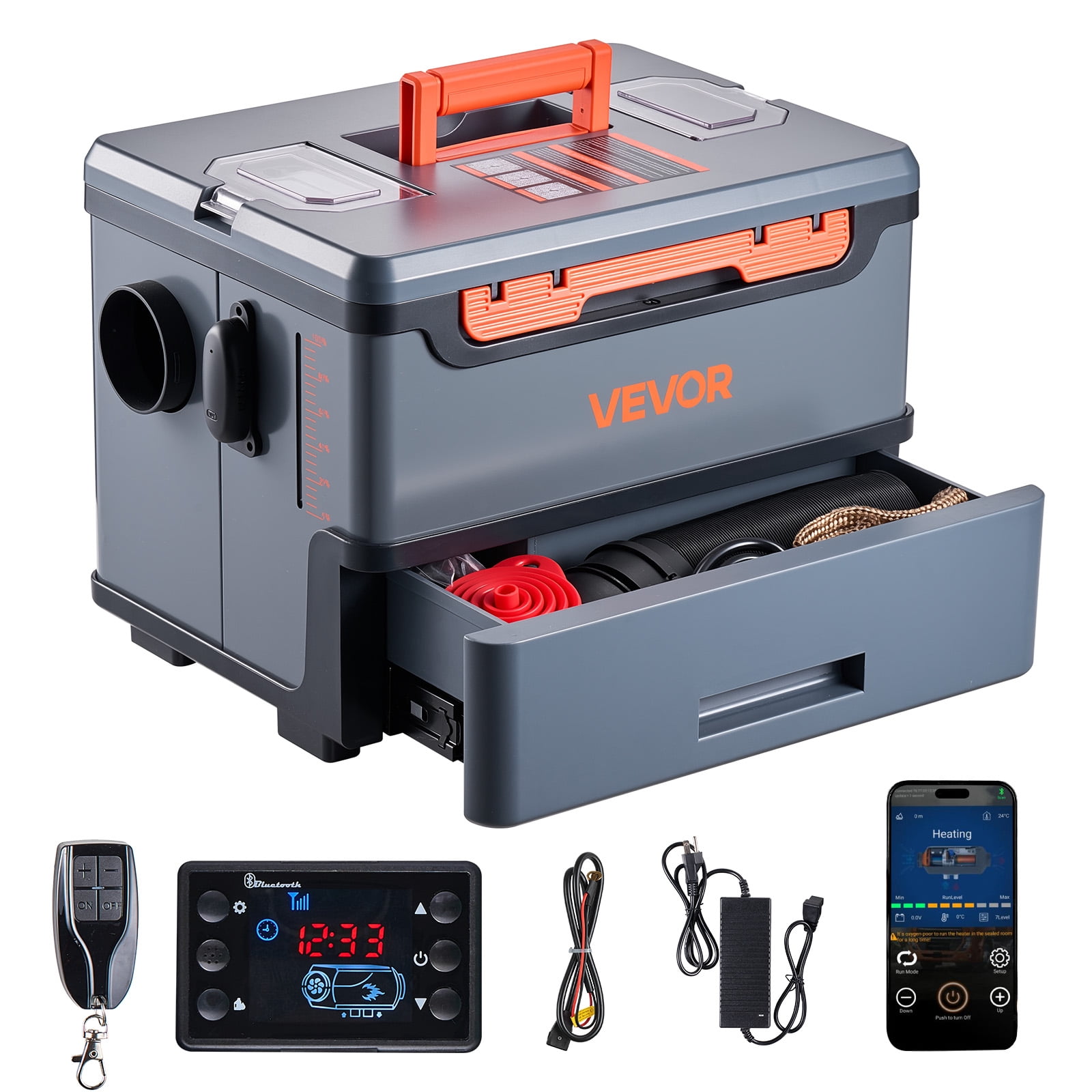 Chauffage diesel VEVOR, 8KW, DC 12V/24V, Chauffage à air diesel portable tout-en-un avec contrôle par application Bluetooth, télécommande et écran LCD, réservoir de carburant de 1,3 gallon