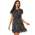 thumbnail image 1 of INSPIRE CHIC Women's Ruffled Sleeve Self-Tie V Neck Above Knee Chiffon Floral Ruffle Dress, 1 of 6