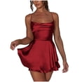 thumbnail image 1 of AherBiu Satin Dress for Women Sleeveless Crossover Strap Hollow Back Ruffle Layered Party Mini Dress, 1 of 7