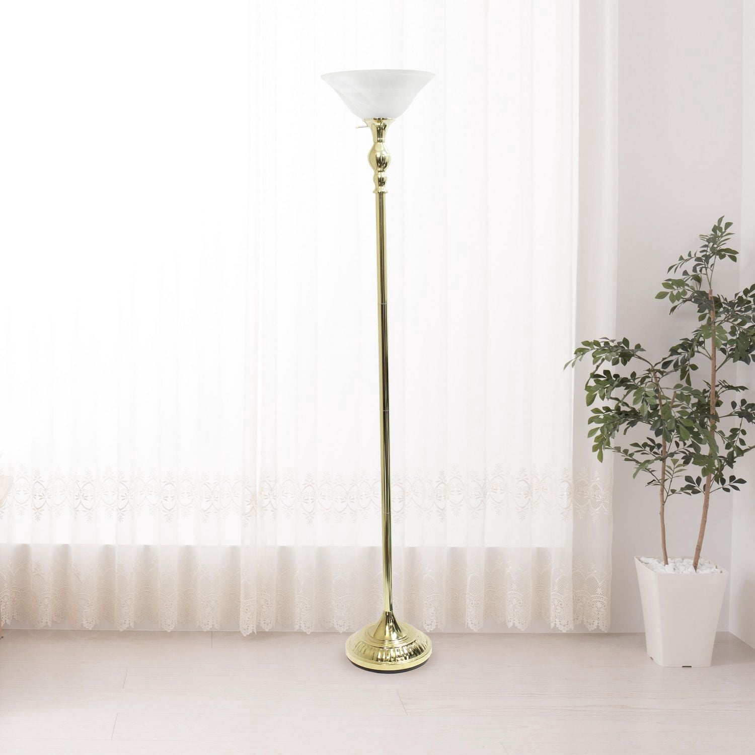 Conception élégante 1 Lampe de sol torchère avec abat-jour en verre blanc marbré, or