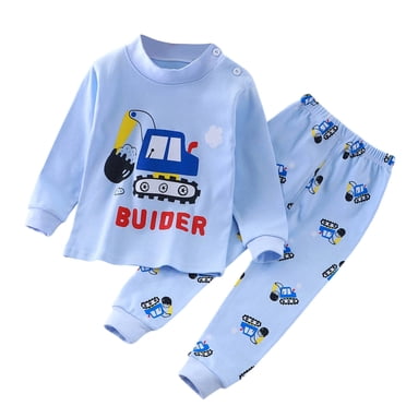 VOAVEKE Boys Pajamas,Pajamas for Kids,Soft Stripe Print Loungewear Set for Kids with Long Sleeve Round Neck Top and Adjustable Elastic Waist for All Day Comfortable Blue 9-10 Years