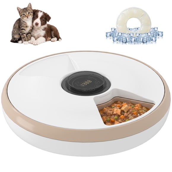 PawHut Automatic Cat Feeder with Timer for 6 Meals, Light Brown