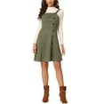 thumbnail image 1 of INSPIRE CHIC Robe Salopette Courte Trapèze pour Femme en Faux Suède avec Boutons Décoratifs S Vert Armée, 1 of 6