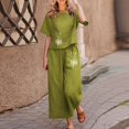 thumbnail image 2 of Ensembles en Lin 2025 pour Femmes Pantalons de Survêtement et Hauts pour Femmes 2 Pcs Pantalons Formels en Coton pour Dames pour Femmes Blouse Imprimée à Manches Courtes Tailleurs pour Dames Pantalons Amples Raccourcis Tailleur Deux Pièces Pantalon, 2 of 5