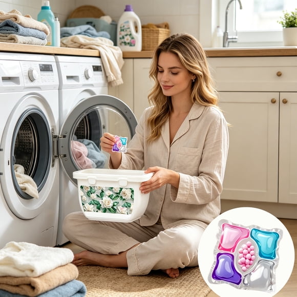 40 Pieces 5-in-1 Laundry Detergent Pods with Enzymes, Floral Scent, Concentrated Capsules for Stain Removal, Brightening, Softening, and Freshness in High Efficiency Washers