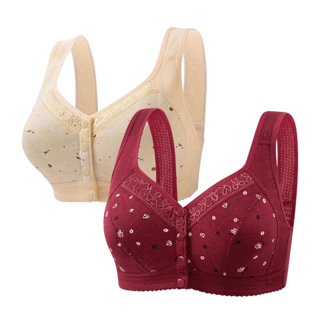 Plebaso 2 Pack Everyday Bras for Women Front Closure No Underwire Comfort Bras Ladies Full Coverage Bralettes
