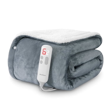 MARNUR 50" x 60" Electric Heated Blanket Throw with 6 Heating Levels & 1-5H Auto-off, Machine Washable Flannel & Sherpa, Gray & White