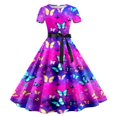 thumbnail image 1 of WILLBEST Robe Grise pour Femmes Femmes Imprimé Col Rond Manche Courte Robe de Soirée Bal des Années 1950, 1 of 2