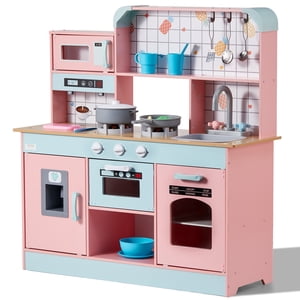 VEVOR Kitchen Playset Kids Pretend Cooking Play Toy 24 Accessoires de pièce Rose