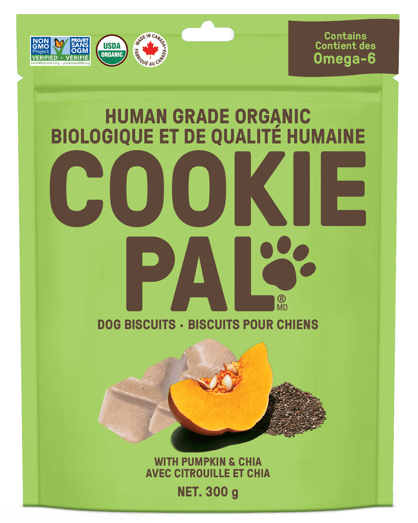 COOKIE PAL Pumpkin & Chia Biscuits Human Grade and Organic Dog Treats 300g