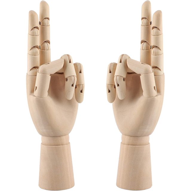 Xiao Hua Modèle de Main en Bois 10 Pouces Doigts Flexibles Mobiles Figurine de Main Mannequin Main Gauche/droite pour Dessin, Croquis, Peinture