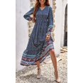 thumbnail image 3 of Robe Maxi à Manches Longues pour Femmes - Col en V, Décontractée, Boutonnée, Bohème, à Imprimé Floral, Automne, Longues Robes, 3 of 6
