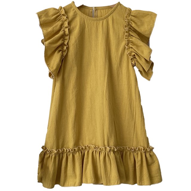 Qudderr Robes d'Été pour Bébés Filles Robe Décontractée à Volants Robe en Coton Lin pour Tout-Petits 6 Mois - 6 Ans