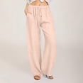 thumbnail image 2 of Dealovy Womens Cotton Linen Pants Elastic High Waisted Drawstring Wide Leg Solid Color Summer Lounge Trousers, 2 of 5