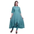 thumbnail image 1 of Bimba Robe Anarkali Bleue à Imprimé Floral en Blocs pour Femmes, Col Mandarin, Kurtis Indiennes pour Femmes, Tenue de Fête - Xxx-Grand, 1 of 1