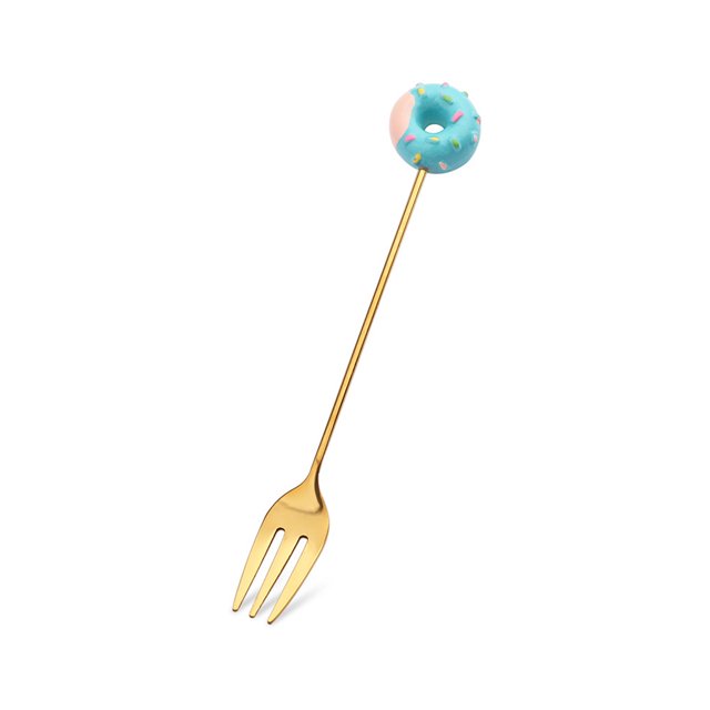 Transemion 1/2/3/5 Cartoon Adorable Restaurant Hotel Tableware Portable Washable Stainless Steel Stirring Mixing Dinnerware Cake Flatware Donut Fork Blue 1 Pc