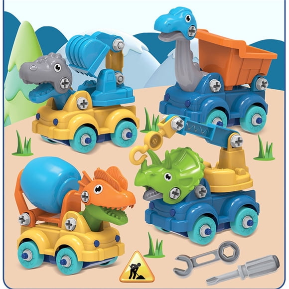Jouets Jeux Enfants, Décorations de Noël, Liquidation de Jouets pour Bébé, Cadeaux de Noël Jouets Farces et Attrapes pour Filles Garçons, 4 Voitures Dinosaures à Assembler et Démonter Ensemble de Jouets Démontables pour Enfant Modèle de Voiture Dinosaure
