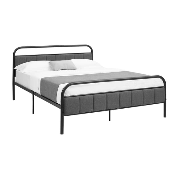 Monarch Specialties - Bed, Queen Size, Upholstered, Bedroom, Platform Bed, Frame Only, Grey Linen Look, Black Metal, Contemporary, Modern