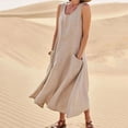 thumbnail image 1 of Aqestyerly Robe Longue pour Femme Sans Manches en Coton et Lin Couleur Unie Été Décontractée Coupe Ample Mode Confortable Quotidienne Robe Maxi HWRETIE, 1 of 9
