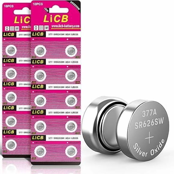 LiCB 20 PCS SR626SW Battery 377 LR66 1.55V Button Cell Watch Batteries