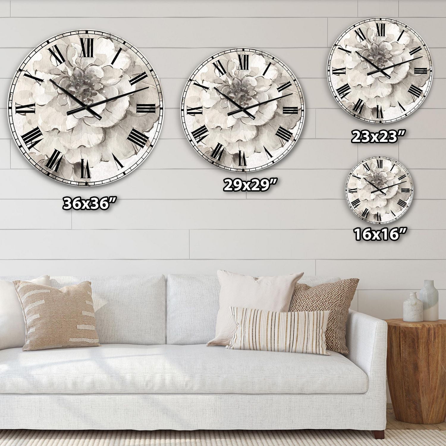 Designart Pivoines grises Indigold I horloge murale