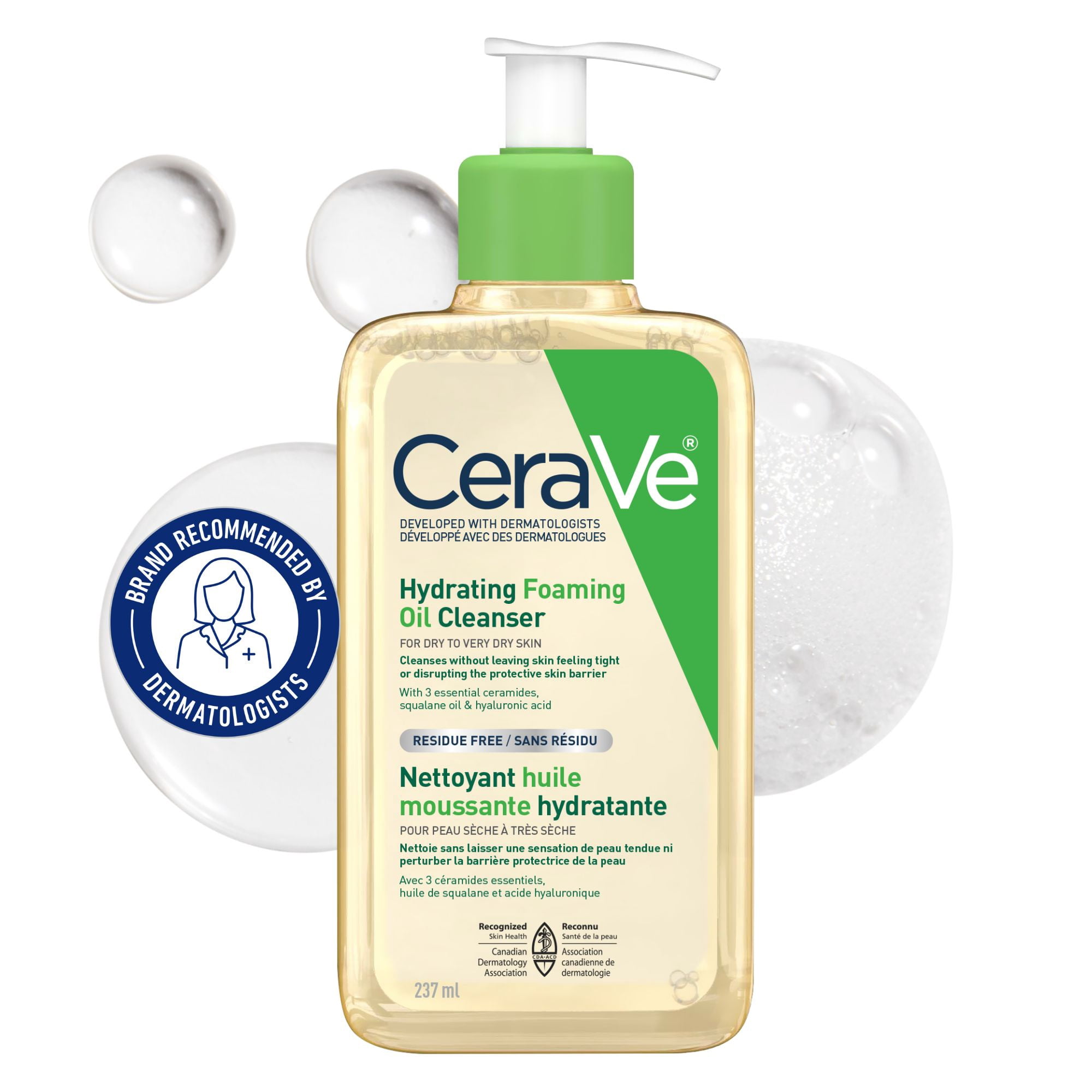 CeraVe Hydrating Foaming Oil Cleanser, Face and Body Wash with Squalane Oil and Ceramides for Dry Skin, 237mL