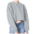 thumbnail image 1 of Yuyuzo Chandails en Molleton Courts pour Femmes Manches Longues Couleur Unie Col Rond Ample Décontracté Automne Pull Tops, 1 of 6