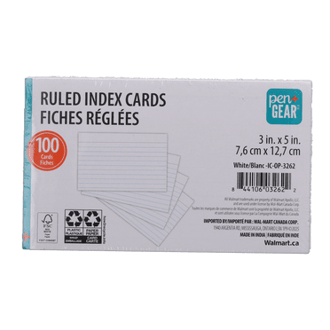 Fiches bristol PG 3 x 5 po, lignées, blanches, paquet de 100
