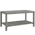 thumbnail image 1 of Outsunny Table Basse en Osier de 35 Pouces, Table d'Appoint avec Dessus en Verre, Rangement, Gris Foncé, 1 of 10