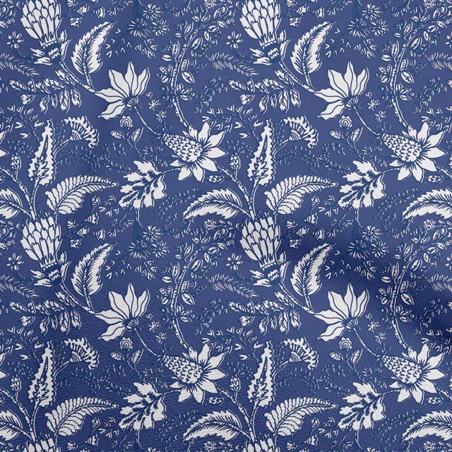 oneOone Coton Flex Bleu Foncé Tissu Jacobée Robe Florale Tissu Tissu Imprimé par la Cour 40 Pouces de Large