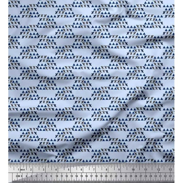 Soimoi Cotton Voile Fabric Cross Sign & Triangle Geometric Printed Fabric 1 Yard 56 Inch Wide