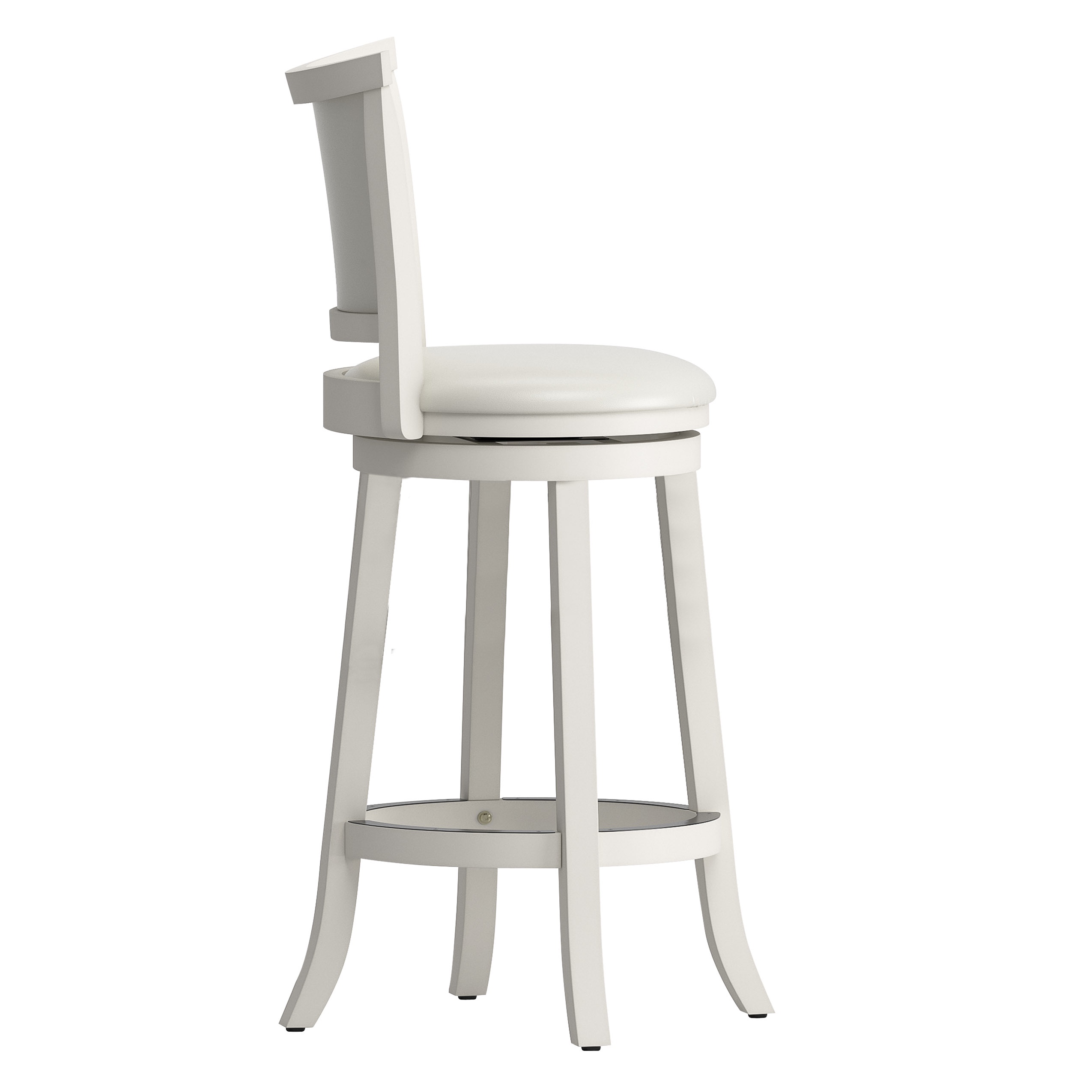 Tabourets de bar pivotants d'intérieur CorLiving Wesley en bois massif, hauteur bar, avec assises et dossiers rembourrés en similicuir, blanc (lot de 2)