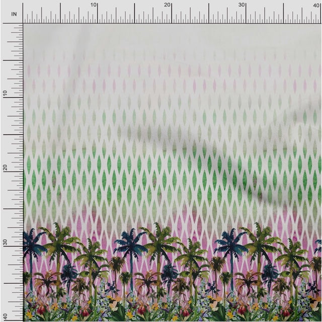 oneOone Viscose Jersey Fabric Geometric|Tree & Floral Panel Printed Craft Fabric BTY 60 Inch Wide