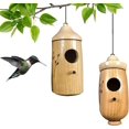 thumbnail image 1 of Ribili Wooden Hummingbird House, Fanyil Wooden Hummingbird House, Sparrow Hummingbird Finch House, Wooden Humming Bird Nest with Hemp Ropes (#Mix-C,2pcs), 1 of 8