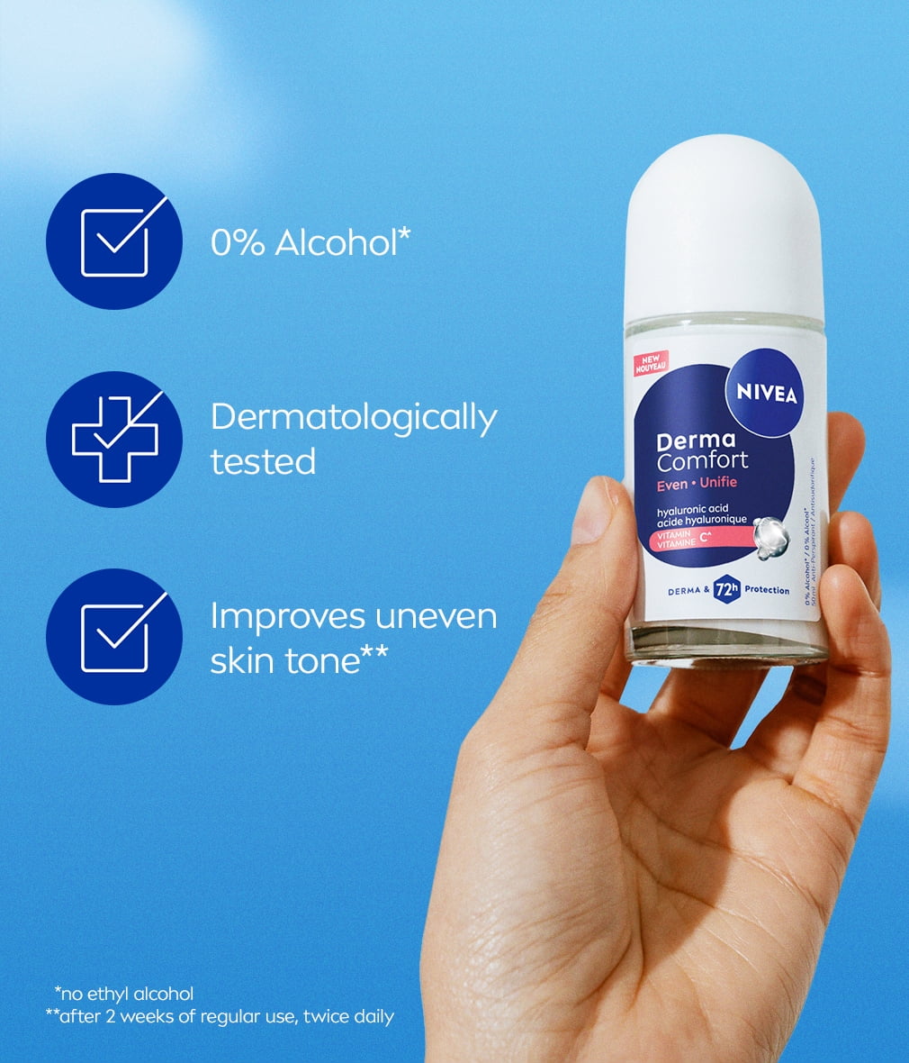 NIVEA Derma Comfort Unifie, antisudorifique en bille, protection 72 heures, 50 ml