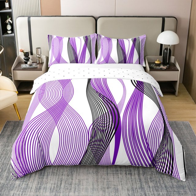 Erosebridal Housse de Couette Chic Géométrique 100 % Coton Format Simple, Rayures Orchidée Housse de Couette 100 % Coton Simple, Décor Abstrait, Réversible 2 Pcs (Sans Couette)