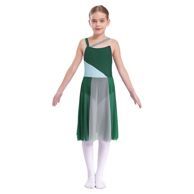 Lejafay Robe de Danse Lyrique Sans Manches pour Filles Justaucorps Color Block Fête Danse Vert Foncé 6
