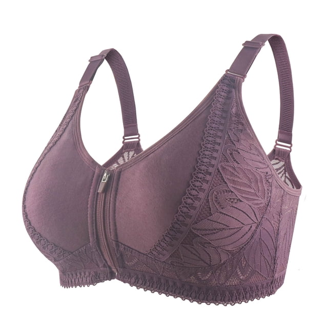 Timegard Bras for Women No Underwire Front Closure Zipper Lace Bras Comfort Full Coverage Everyday Bra
