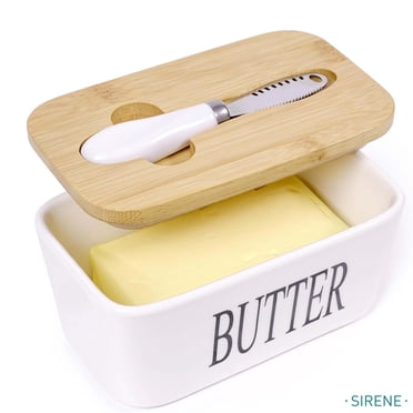 Sirene Butter Plat avec Couvercle en Silicone, Couteau à Beurre Polyvalent en Acier Inoxydable - Blanc