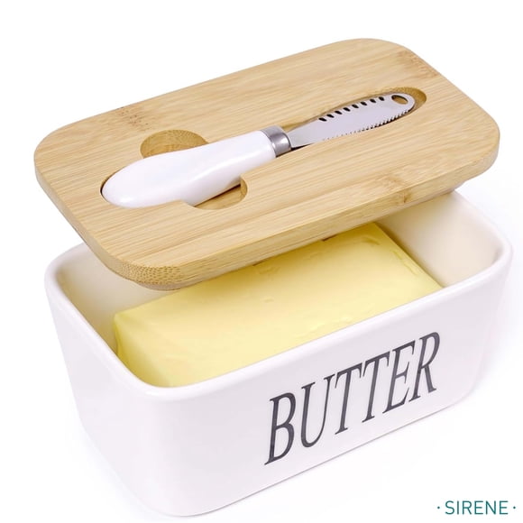 Sirene Butter Plat avec Couvercle en Silicone, Couteau à Beurre Polyvalent en Acier Inoxydable - Blanc