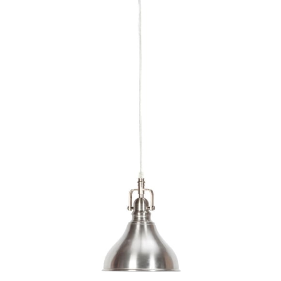 Dryden 1-Light Plug-In or Hardwire Pendant, Brushed Steel Finish, 15ft Clear Cord, In-Line On/Off Switch