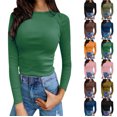 thumbnail image 1 of EQWLJWE Ribbed Long Sleeve Shirt Womens Raglan Sleeve Stretch Slim Fitted Kint Round Neck T-Shirt Blouse Fall Fashion Solid Basic Tops, 1 of 6