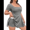 thumbnail image 3 of Women's Mini Dress Square Neck Short Sleeve Ruffle Hem Dresses with Built in Shorts Grey M, 3 of 10