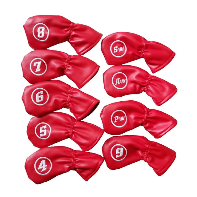 jinwen 9pcs/set Waterproof Golf Club Iron Cover Protective Headcover Universal Red