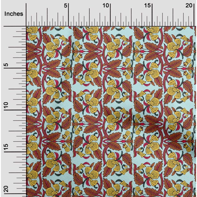 oneOone Cotton Poplin Fabric Leaves & Floral Block Print Sewing Fabric BTY 42 Inch Wide