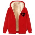 thumbnail image 3 of Sentmoon Women Jacket Plus Size Fleece with Print Sweatshirt for Women Long Sleeve Hooded Neck Winter Coat Fall and Winter Breathable for Cold and Snowy Weather Red XXL, 3 of 5