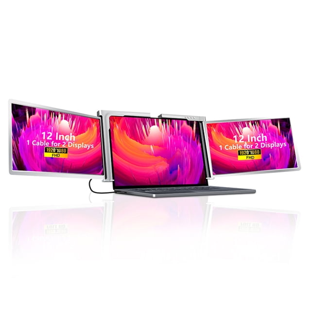 12 inches Laptop Expansion Screen FHD Portable Tri-screen Monitor with 1 Cable for 2 Displays for Windows, MacOS for 13.3-16.5 inch Laptop