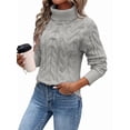 thumbnail image 2 of Chandails à Col Roulé pour Femmes, Tricot Torsadé, Manches Longues, Chandail, Haut, Automne Hiver, Décontracté, Uni, Gris, M, 2 of 5