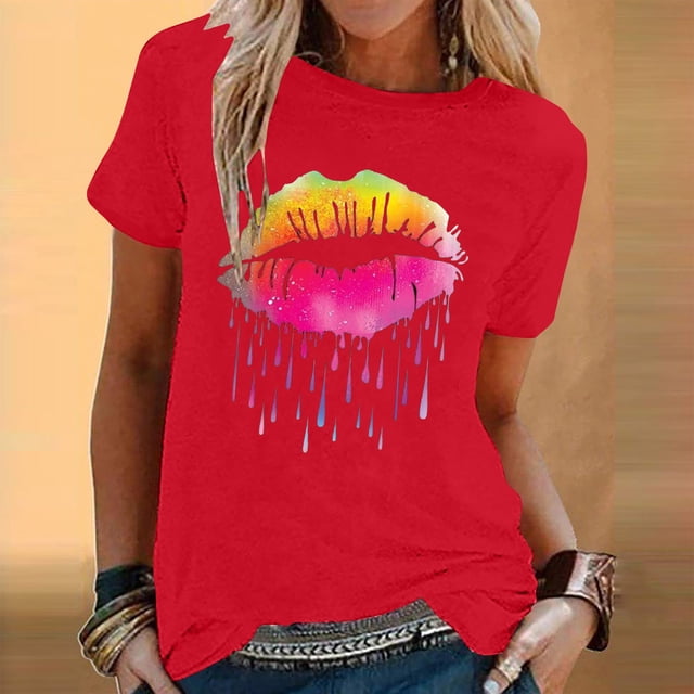 Birdeem Womens Fashion Printed Round Neck Short Sleeve T-Shirt Blouse Loose Tops